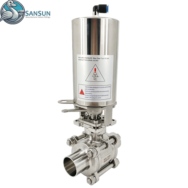 Трехкомпонентный сварной пневматический шаровой клапан из нержавеющей стали 316L для жидкостного охлаждения центров обработки данных