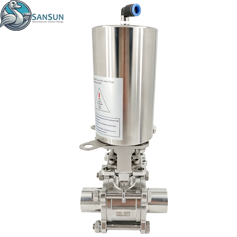 Трехкомпонентный сварной пневматический шаровой клапан из нержавеющей стали 316L для жидкостного охлаждения центров обработки данных